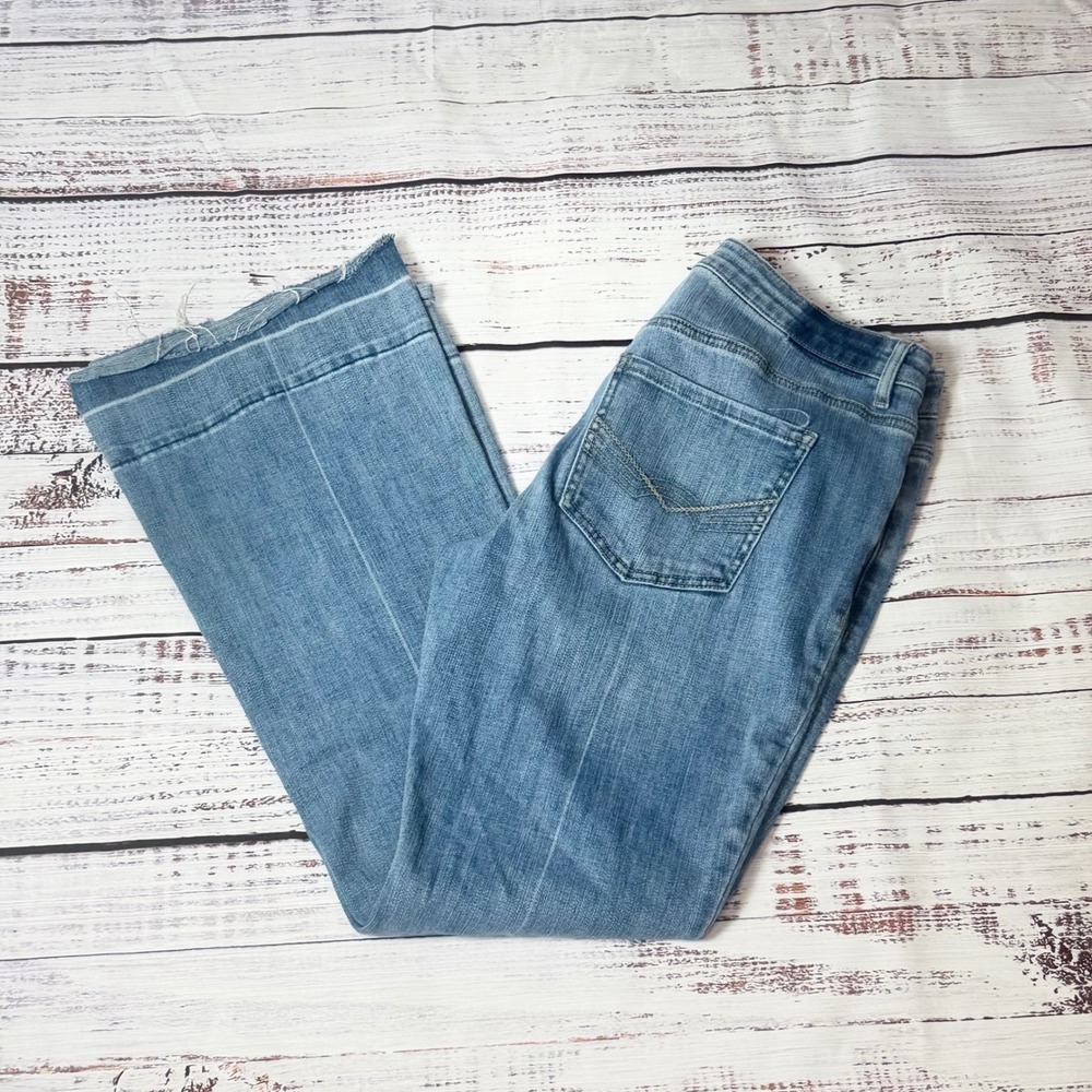 Idyllwind Miranda Lambert Womens Flare Jeans Blue Medium Wash Raw Hem Size 12